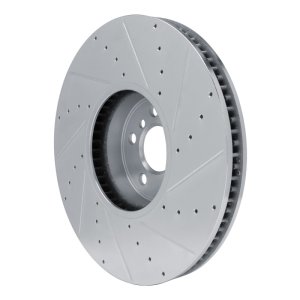 BMW M240i xDrive Brake Rotor (1) - Left Front - R1 Concepts - Drilled & Slotted - Silver - `16-`25